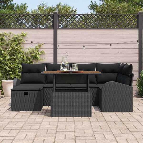 vidaXL Gar&eth;s&oacute;fa sett me&eth; p&uacute;&eth;i me&eth; geymslu 7 pcs Svartur Poly rattan