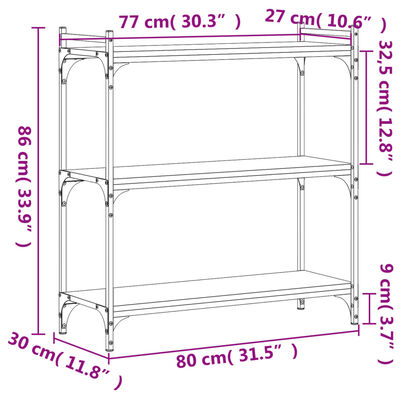 vidaXL Bókahilla með 3 Hillum Grár Sonoma 80x30x86 cm Samsettur Viður