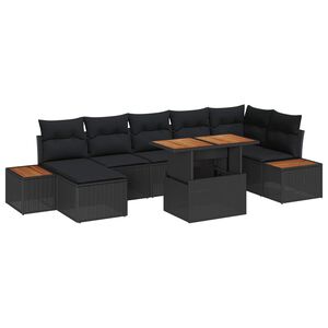 vidaXL Gar&eth;s&oacute;fa sett me&eth; geymslu 8 pcs Svartur Poly rattan