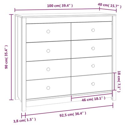 vidaXL Skenkur Hunangsbrúnn 100x40x90 cm Gegnheil Fura