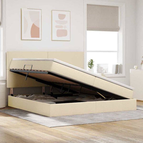 vidaXL R&uacute;m me&eth; geymslur&yacute;mi og LED me&eth; d&yacute;nu Krem 200 x 200 cm P&oacute;l&yacute;ester