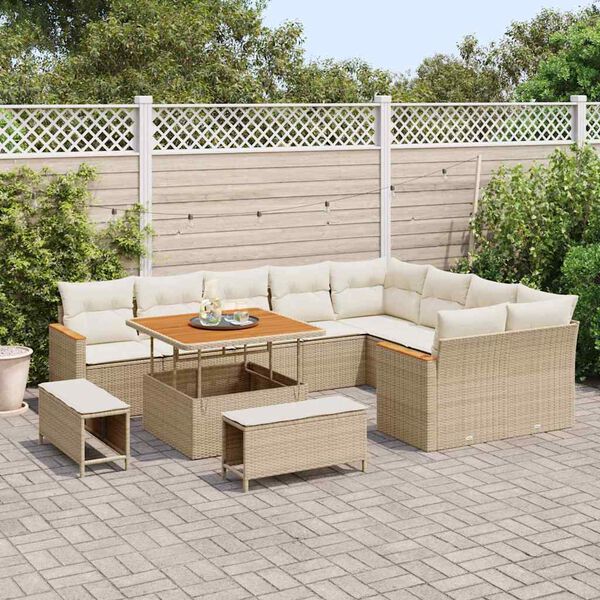 vidaXL Gar&eth;s&oacute;fa sett me&eth; p&uacute;&eth;i 12 pcs Drapplita&eth;ur Poly Rattan