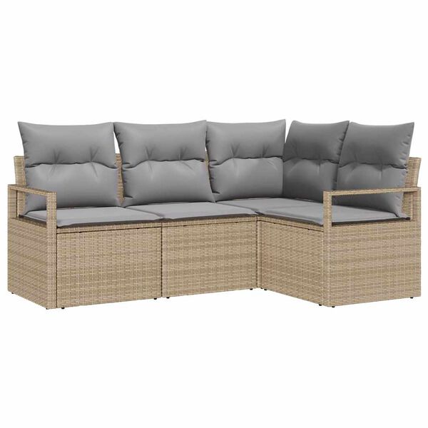 vidaXL S&oacute;fasett me&eth; p&uacute;&eth;i 4 pcs Beige og lj&oacute;sgr&aacute;r p&oacute;l&yacute;rattan