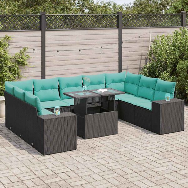 vidaXL 10 bita gar&eth;s&oacute;fasett me&eth; p&uacute;&eth;um Black Poly Rattan Acacia