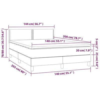 vidaXL Hólfað Springrúm með Dýnu&LED Svört 140x200 cm Gervileður