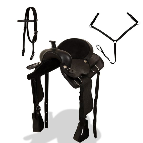 vidaXL K&uacute;rekahnakkur, H&ouml;fu&eth;le&eth;ur og Bringu&oacute;l Ekta Le&eth;ur 16" Svartur