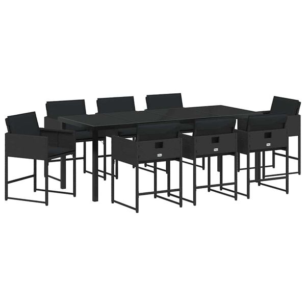 vidaXL Gar&eth;ur bor&eth;sett 9 pcs Svartur p&oacute;l&yacute;rattan