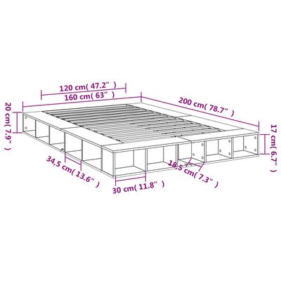 vidaXL Rúmgrind án Dýnu Sonoma Eikarlitur 160x200 cm