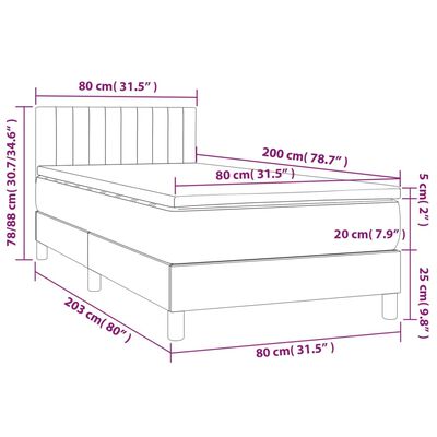 vidaXL Hólfað Springrúm með Dýnu Ljósgrár 80x200 cm Flauel