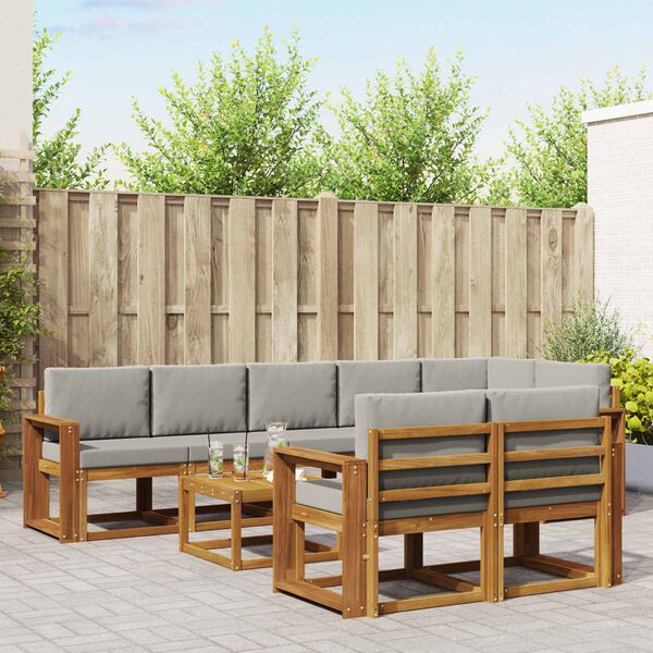 vidaXL &Uacute;ti s&oacute;fasett me&eth; p&uacute;&eth;i 9 pcs N&aacute;tt&uacute;rulegt og Lj&oacute;st Gr&aacute;tt