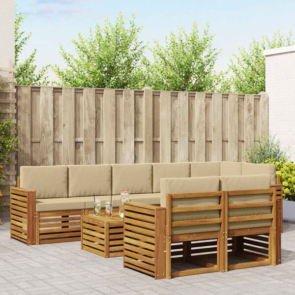 vidaXL S&oacute;fasett me&eth; p&uacute;&eth;i 9 pcs N&aacute;tt&uacute;rulegt og B&eacute;ig Hrein akas&iacute;utr&eacute;