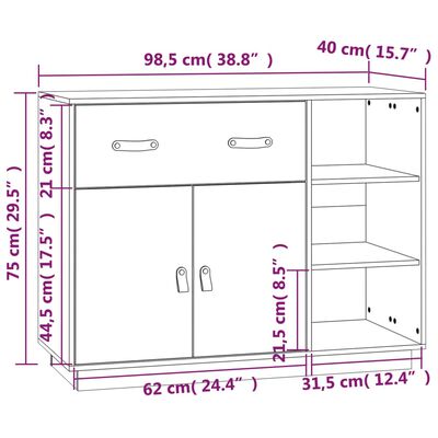 vidaXL Skenkur Grár 98,5x40x75 cm Gegnheil Fura