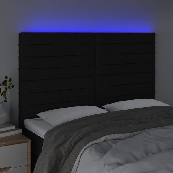 vidaXL LED h&ouml;fu&eth;gafl Svart 144x5x118/128 cm Efni