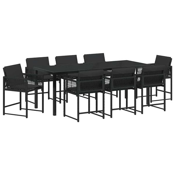 vidaXL Gar&eth;ur bor&eth;sett 9 pcs Svartur p&oacute;l&yacute;rattan