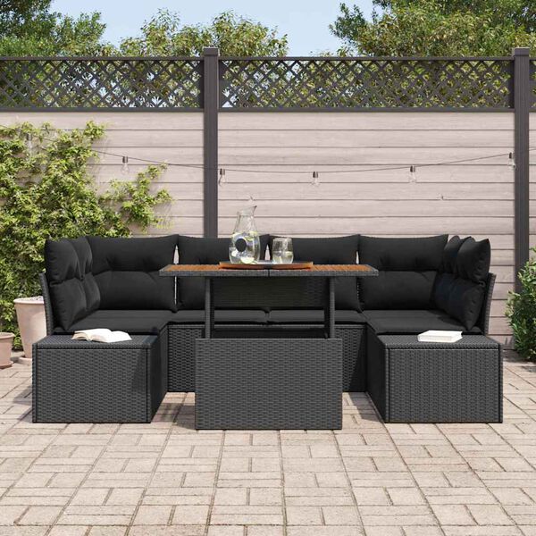 vidaXL Gar&eth;s&oacute;fa sett me&eth; geymslu 7 pcs Svartur Poly rattan