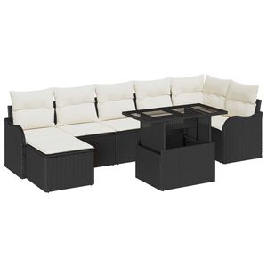 vidaXL Gar&eth;s&oacute;fa sett me&eth; p&uacute;&eth;i me&eth; geymslu 8 pcs Svartur Poly rattan