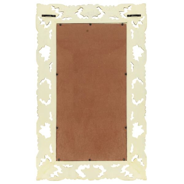 vidaXL Handútskorinn Spegill Hvítur 80x50 cm Gegnheill Mangóviður