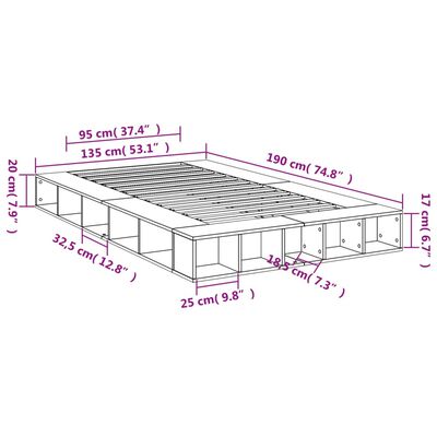 vidaXL Rúmgrind án Dýnu Gráir Sonoma Eik 135x190 cm