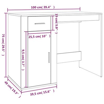 vidaXL Skrifborð Steypugrátt 100x49x75 cm Samsettur Viður