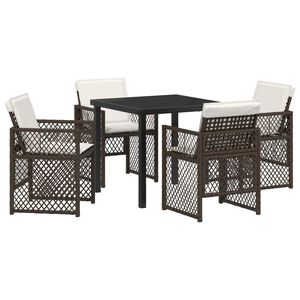 vidaXL Gar&eth;ur bor&eth;sett 5 pcs Br&uacute;nn p&oacute;l&yacute;rattan