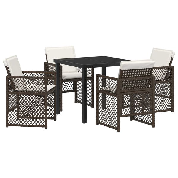 vidaXL Gar&eth;ur bor&eth;sett 5 pcs Br&uacute;nn p&oacute;l&yacute;rattan
