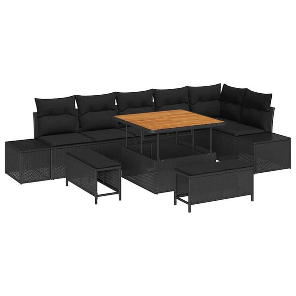 vidaXL Gar&eth;s&oacute;fa sett me&eth; p&uacute;&eth;i me&eth; geymslu 9 pcs Svartur Poly rattan