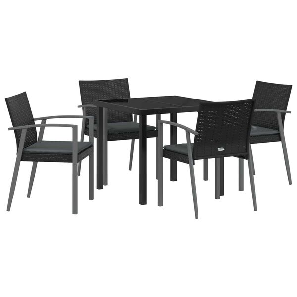 vidaXL Gar&eth;ur bor&eth;sett 5 pcs Svartur og gr&aacute;r PE rattan