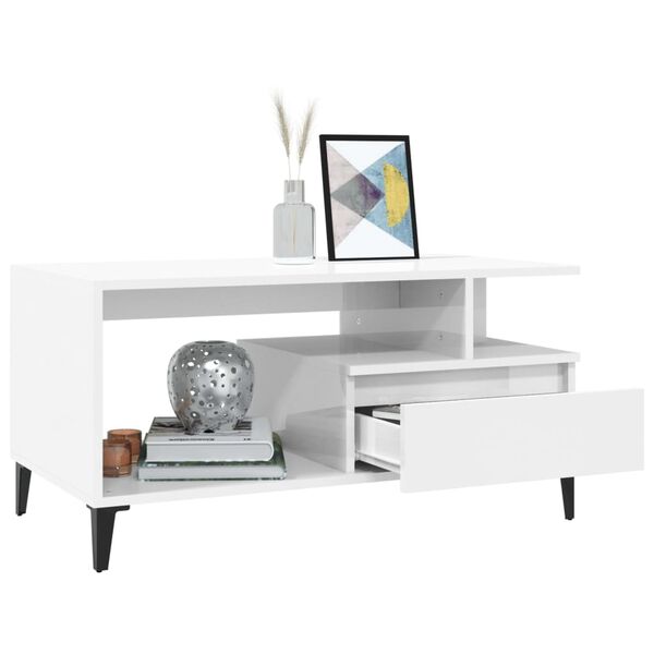 vidaXL S&oacute;fabor&eth; H&aacute;glans Hv&iacute;tt 90x49x45 cm Samsettur Vi&eth;ur