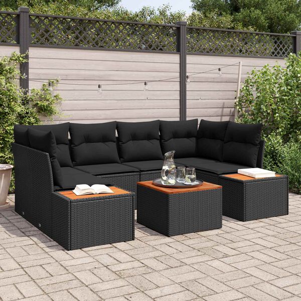 vidaXL Gar&eth;s&oacute;fa sett me&eth; p&uacute;&eth;i me&eth; geymslu 6 pcs Svartur Poly rattan