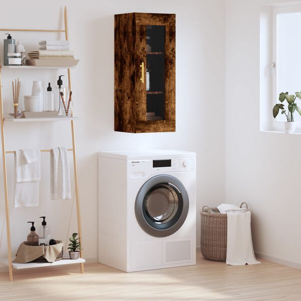 vidaXL Vegghengdur Sk&aacute;pur Reykt&oacute;na Eikarlitur 34,5x34x90 cm