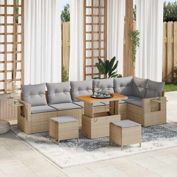 vidaXL Garðsófa sett með púði 11 pcs Beige og ljósgrár pólýrattan