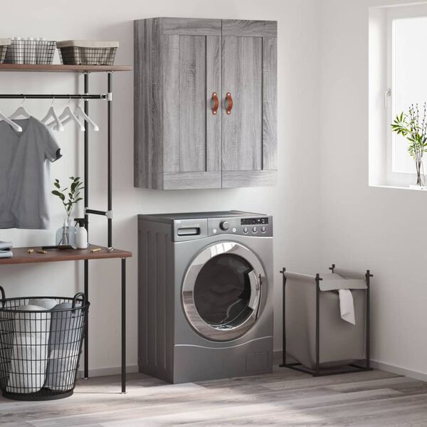 vidaXL Vegghengdur Sk&aacute;pur Gr&aacute;r Sonoma 69,5x34x90 cm Samsettur Vi&eth;ur