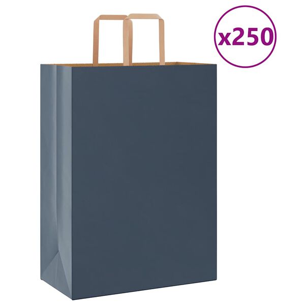 vidaXL Papp&iacute;rspokar 250 stk me&eth; Handf&ouml;ngum Bl&aacute;ir 32x17x44 cm