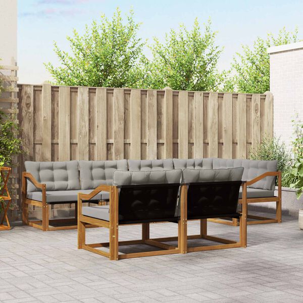 vidaXL &Uacute;ti s&oacute;fasett me&eth; p&uacute;&eth;i 7 pcs N&aacute;tt&uacute;rulegt og Lj&oacute;st Gr&aacute;tt