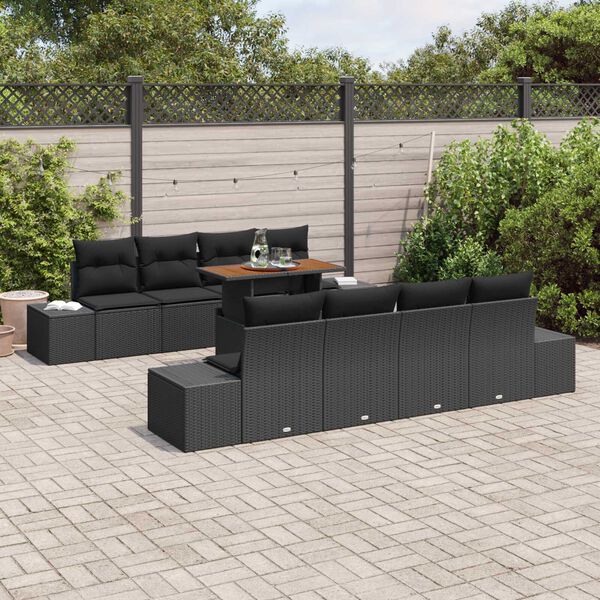 vidaXL Gar&eth;s&oacute;fa sett me&eth; geymslu 9 pcs Svartur Poly rattan