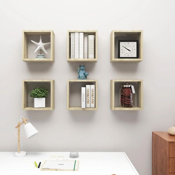 vidaXL Wall Cube Hillur 6 stk Sonoma Oak 30x15x30 cm
