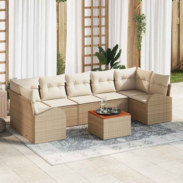 vidaXL Gar&eth;s&oacute;fa sett me&eth; geymslu 8 pcs Beige og krem p&oacute;l&yacute;rattan