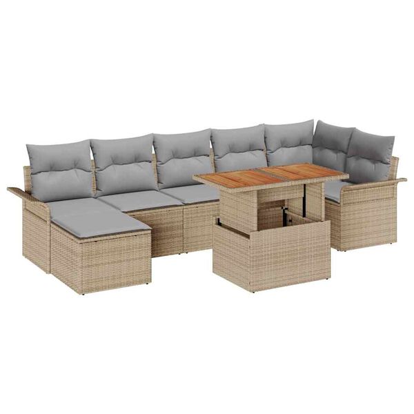 vidaXL Gar&eth;s&oacute;fa sett me&eth; geymslu 8 pcs Drapplita&eth;ur Poly rattan