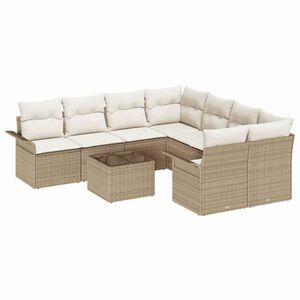 vidaXL Gar&eth;s&oacute;fa sett 9 pcs Drapplita&eth;ur Poly rattan