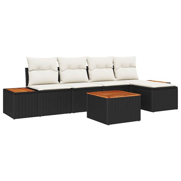 vidaXL Gar&eth;s&oacute;fa sett me&eth; p&uacute;&eth;i 6 pcs Svartur Poly rattan