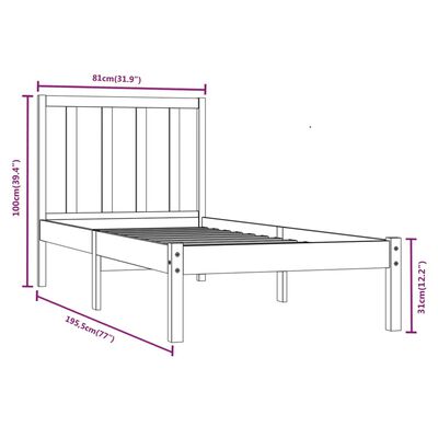 vidaXL Rúmgrind Gegnheil Fura 75x190 cm Lítið Einbreitt