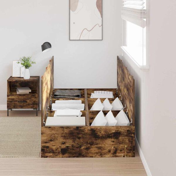 vidaXL Rúmgrind með geymslurými Rauð-eik 90 x 200 cm Samsettur viður