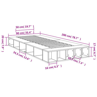 vidaXL Rúmgrind án Dýnu Reyktóna Eikarlitur 90x200 cm