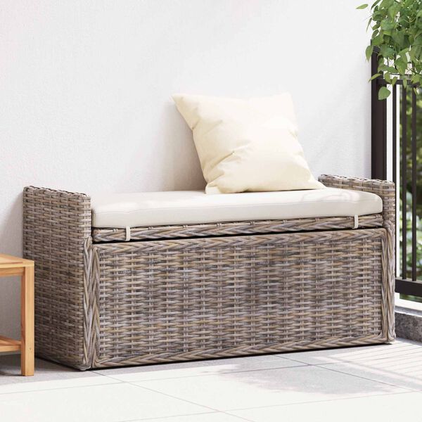 vidaXL Geymslubekkur me&eth; p&uacute;&eth;i me&eth; geymslu Gr&aacute;r 110 x 40 x 50 cm Rattan