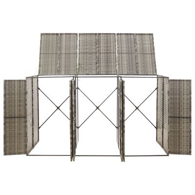 vidaXL Þrefalt sorptunnuskýli á hjólum Grátt 207x80x117 cm Pólýrattan