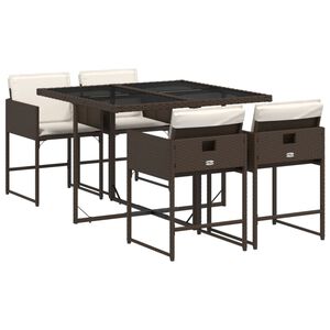 vidaXL 5 Hluta Gar&eth;sett me&eth; Sessum Br&uacute;nt P&oacute;l&yacute;rattan