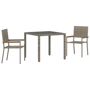 vidaXL Gar&eth;ur bor&eth;sett 3 pcs Gr&aacute;r p&oacute;l&yacute;rattan