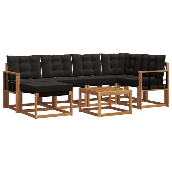 vidaXL &Uacute;ti s&oacute;fasett me&eth; p&uacute;&eth;i 7 pcs N&aacute;tt&uacute;rulegur og svartur