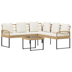 vidaXL Gar&eth;sofa sett me&eth; p&uacute;&eth;i 2 pcs N&aacute;tt&uacute;rulegur P&oacute;l&yacute; Rattan og st&aacute;l