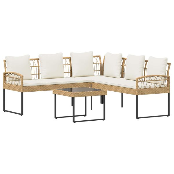 vidaXL Gar&eth;sofa sett me&eth; p&uacute;&eth;i 2 pcs N&aacute;tt&uacute;rulegur P&oacute;l&yacute; Rattan og st&aacute;l